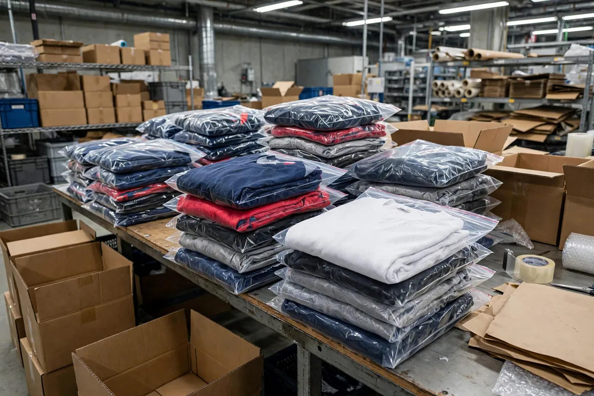 Finished garments being packed